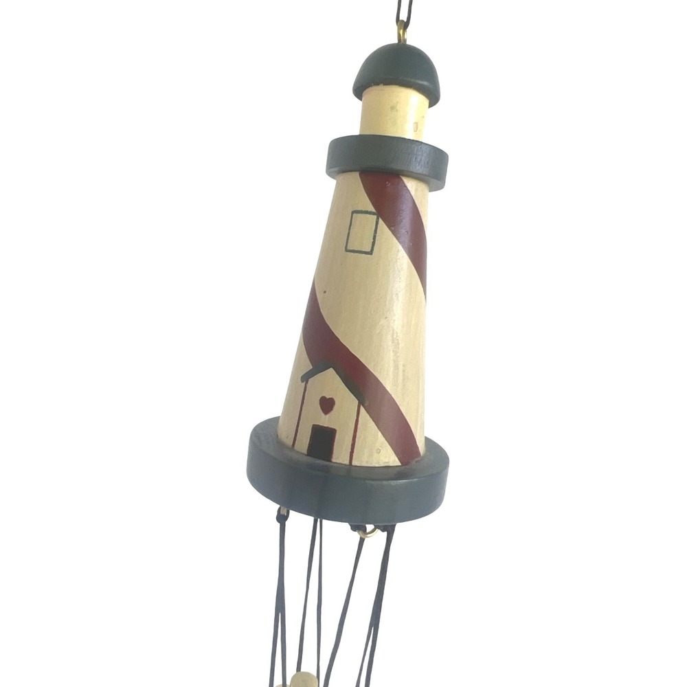 Wooden Lighthouse Wind Chime Brass Tubes Hand Painted Nautical By NCE‎
